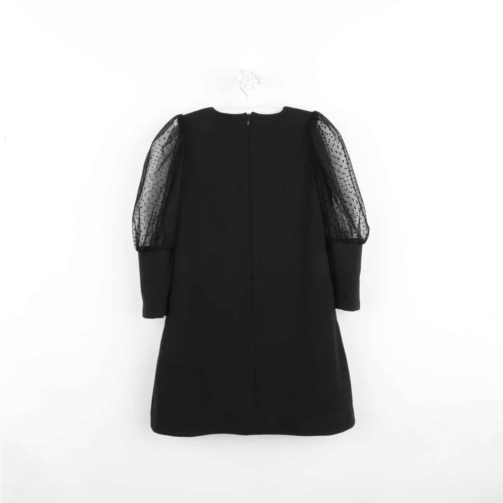 Gabby Claire Black Shift Dress Girls Size 12 Swiss Dot Mesh Puff Sleeve Holiday